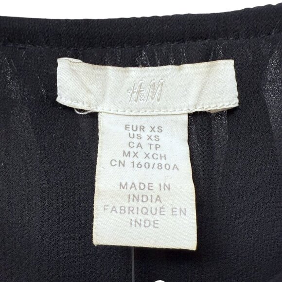 H&M Ruffle Blouse Black XS Oversized Chiffon Peasant Poet Flowy Top NWT - Picture 7 of 9